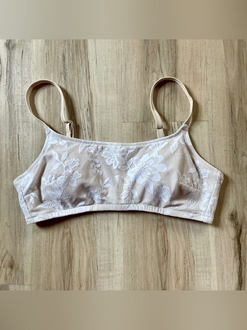 Aerie Lace Overlay Scoop bikini top in Cream, size XL